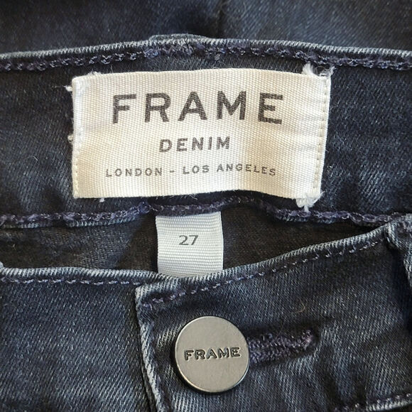 FRAME Le Skinny de Jeanne Mid Rise Dark Wash Blue Denim Jeans Minimal Chic 27 - Picture 9 of 13